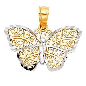 14 KT Gold Two Toned Fancy Butterfly Pendant